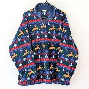 Vintage L.L. Bean Reindeer Fleece Pullover Cabin Core Après Ski Cozy Women’s XL